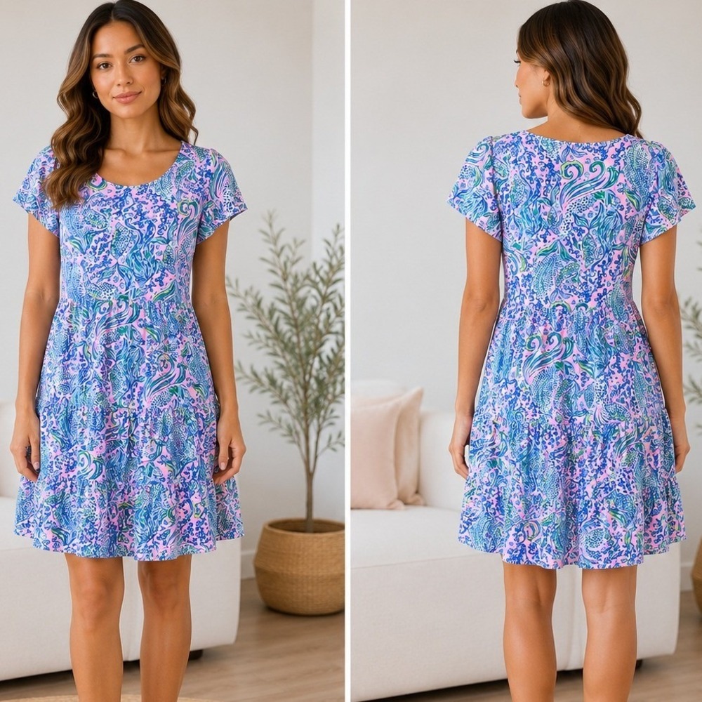 NWT Lilly Pulitzer Geanna Short Sleeve Dress Medium Lilac Rose We Mermaid It
